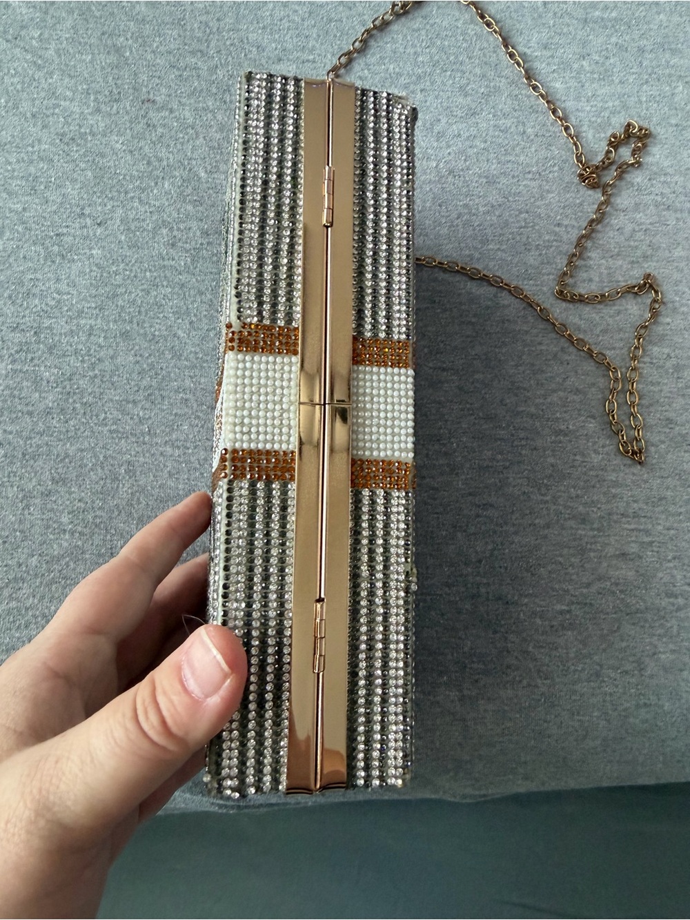 Source Unknown Beaded Money Stack Clutch in Gold, Green and Silver - Picture 3 of 5